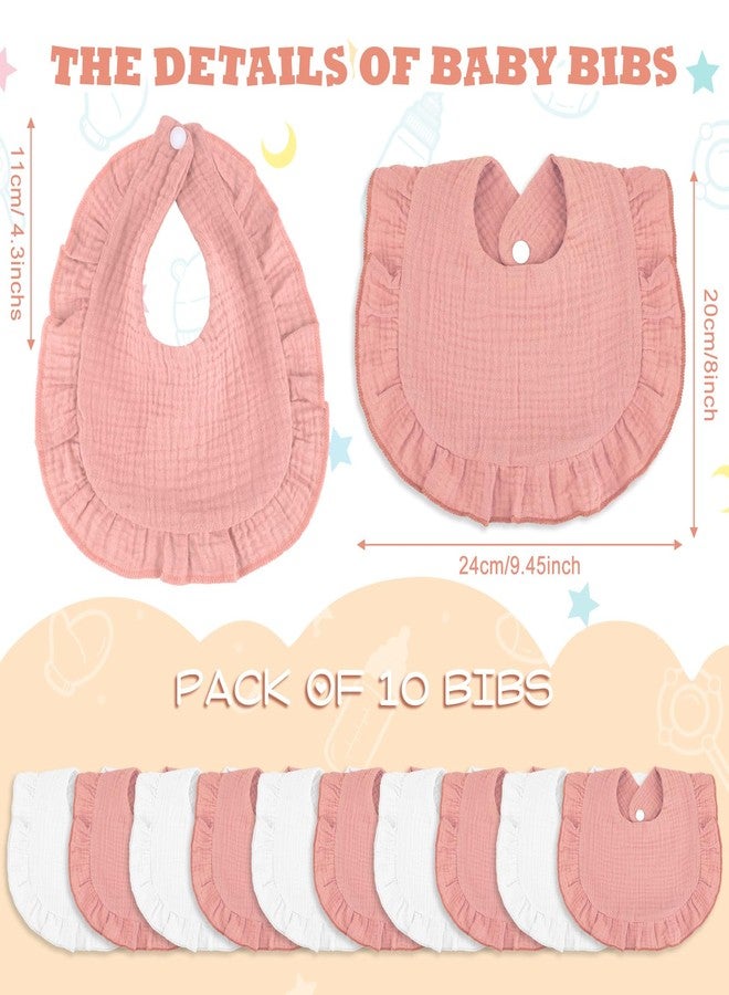 Seematn 10 Pcs Baby Muslin Bibs for Unisex Girls & Boys Drool Bibs Bandana Ruffle Soft Cotton for Newborn Infants Toddlers(Pink, White) - Image 2